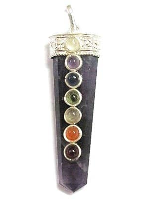 Amethyst 7 Chakra Pendant - 2"H