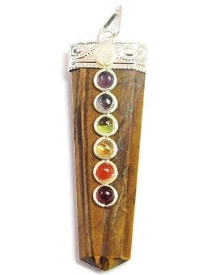 Tiger Eye 7 Chakra Pendant - 2"H