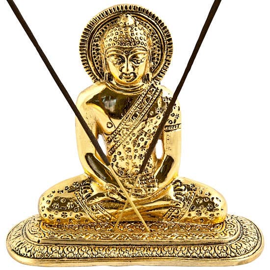 Lord Buddha in Gold Incense Stick Burner - 5"H, 5.5"W