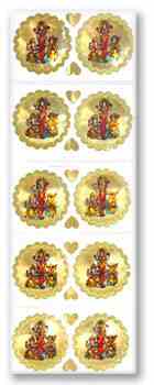 Laxmi, Ganesh & Saraswati in Gold Sticker - 2"D (10 Per Pack