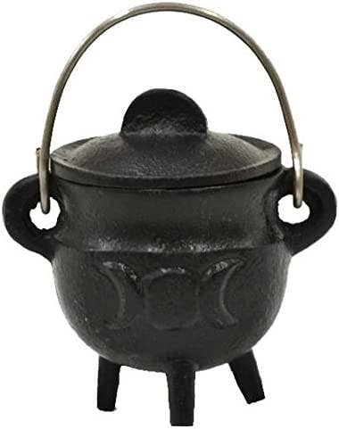 TRIPLE MOON Cast Iron Cauldron with Lid 4.5"D 4.25"H