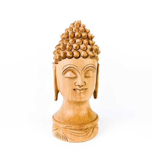 Buddha Head Wood Statue 2.5"L x 5"H