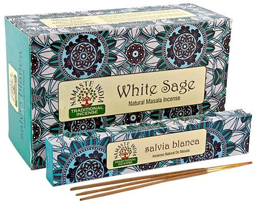 Namaste India - White Sage Incense - 12 Sticks Pack