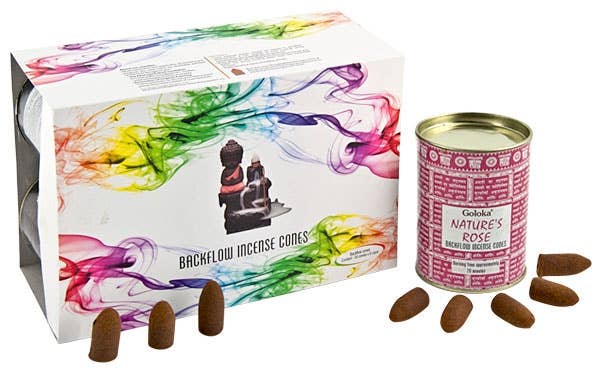 Goloka Rose Backflow Incense Cones - 24 Cones Pack 6 Packs