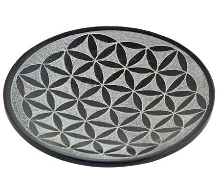 Flower of Life Carved Bowl/Plate Burner in Black - 5"D, 0.5"