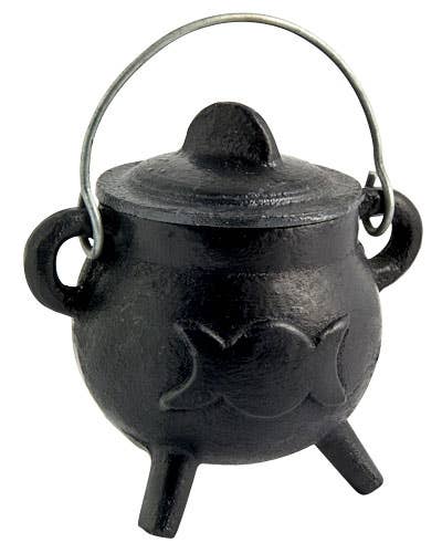 Triple Moon Cast Iron Cauldron with Lid - 4.5"H, 2.75"D