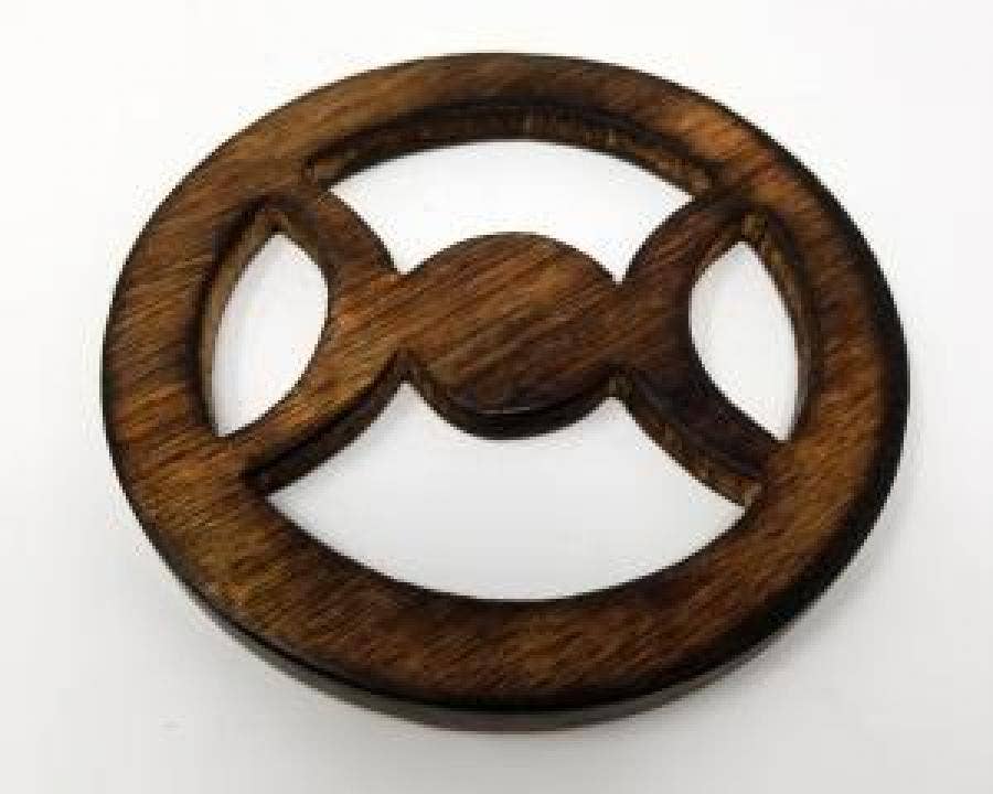 Triple Moon Carved Wooden Altar Tile 4" Round