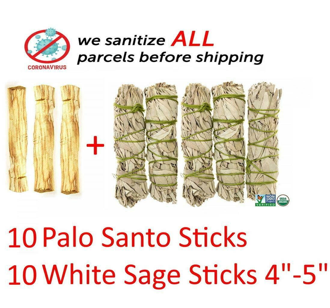 10 Palo Santo Wood & 10 White Sage Smudge Sticks Peru