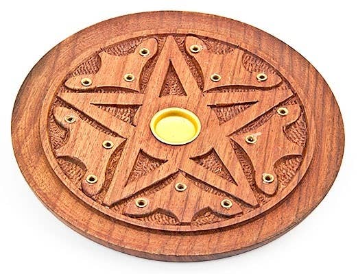 2 Pieces Pentacle Carved Plate Burner for Sticks & Cone - 5D