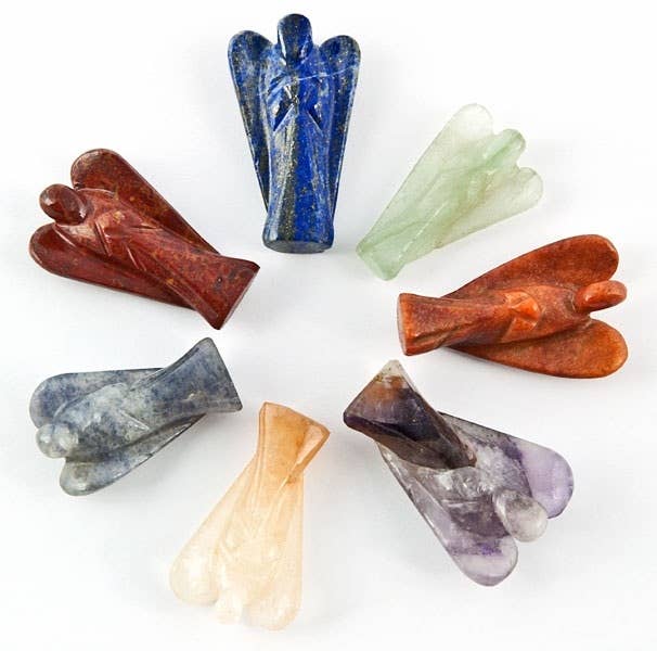 7 Pieces Carved Seven Chakra Angel Set - 1.75"