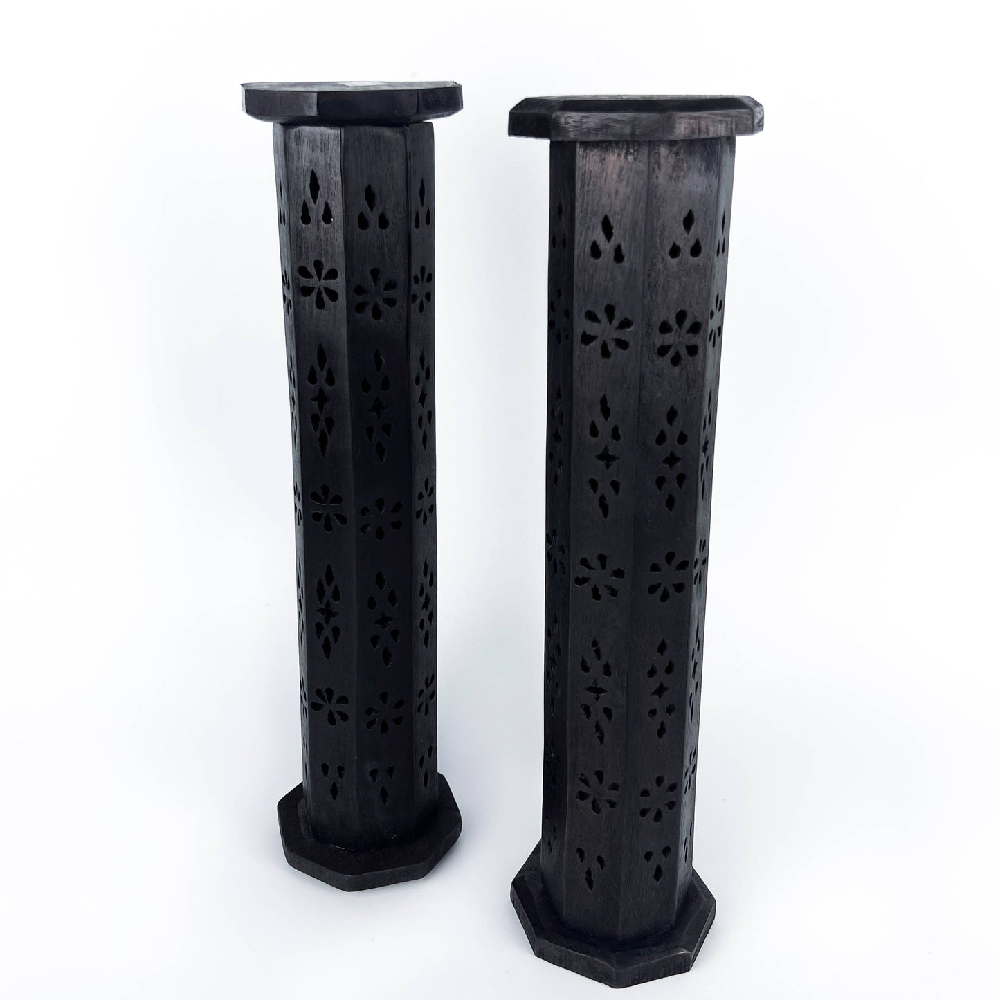 2 Pieces Black Wooden Tower Burner for Sticks & Cone - 12"H