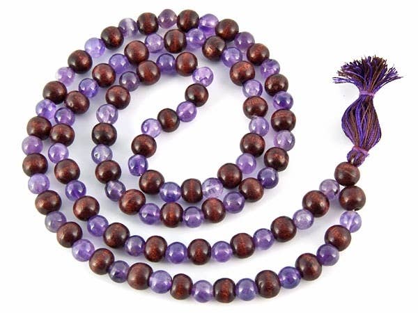 Amethyst & Red Sandalwood Prayer Mala - 8mm