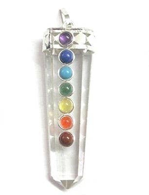 Crystal Quartz 7 Chakra Pendant - 2"H