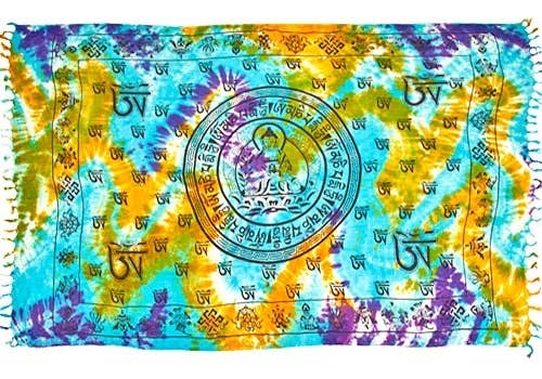 Tibetan Buddha in Tie Dye Scarves / Altar Cloth Set - 42x68