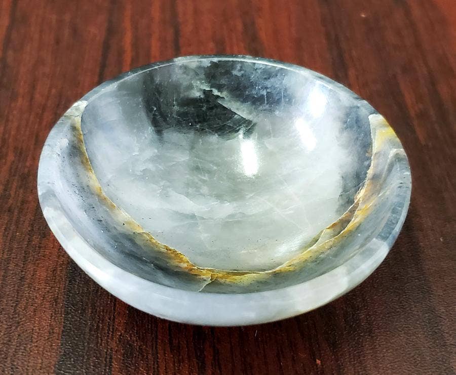 Grey Agate Gem Stone Bowl 2" Diameter x 0.75" High