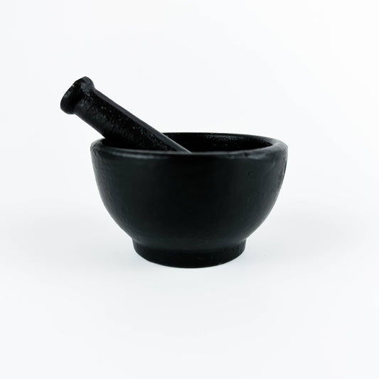 Cast Iron Cauldron 2.75"D x 1.75" H w/ Cast Iron Pestle