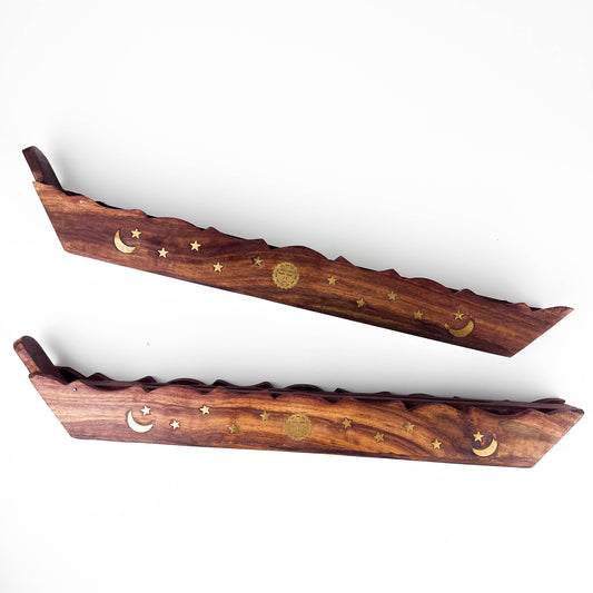 2 Pieces Celestial Flip Top Wooden Incense Box Burner Set 14