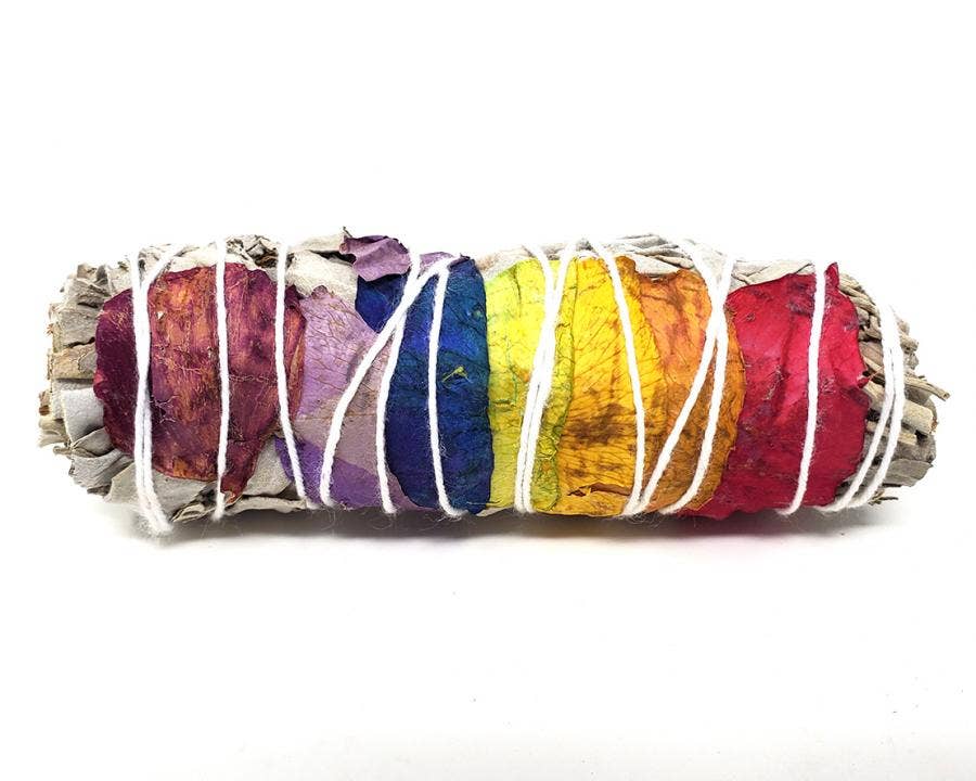 7 Chakra Sage (White Sage with 7 Color Rose Petals) 3-4"