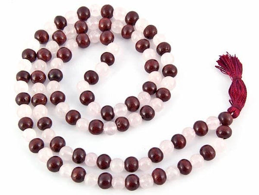 Rose Quartz & Red Sandalwood Prayer Mala - 8mm