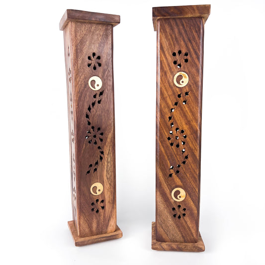 Ying Yang Tower Burner Wood 12"H (2 pieces)