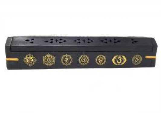 7 Chakra Wood Incense Box Burner 12"L (2 pieces)