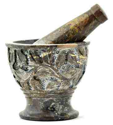 Floral Carved S/stone Mortar & Pestle - 3.5"H, 4"D SBR536