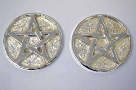 Pentagram Altar Tile Silver Plated over Solid Brass 3" Roun