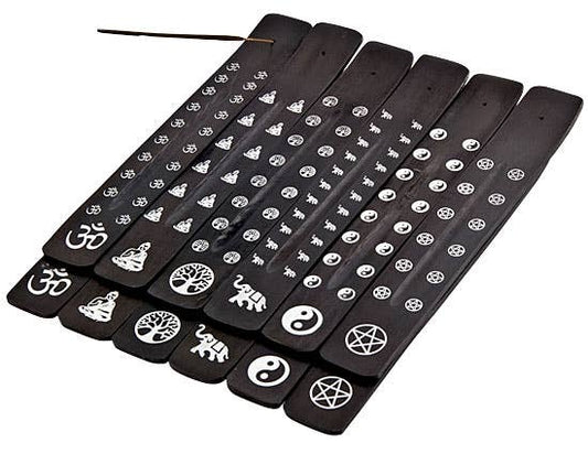 12 Pieces Assorted Wooden Incense Boat Burner Set in Black