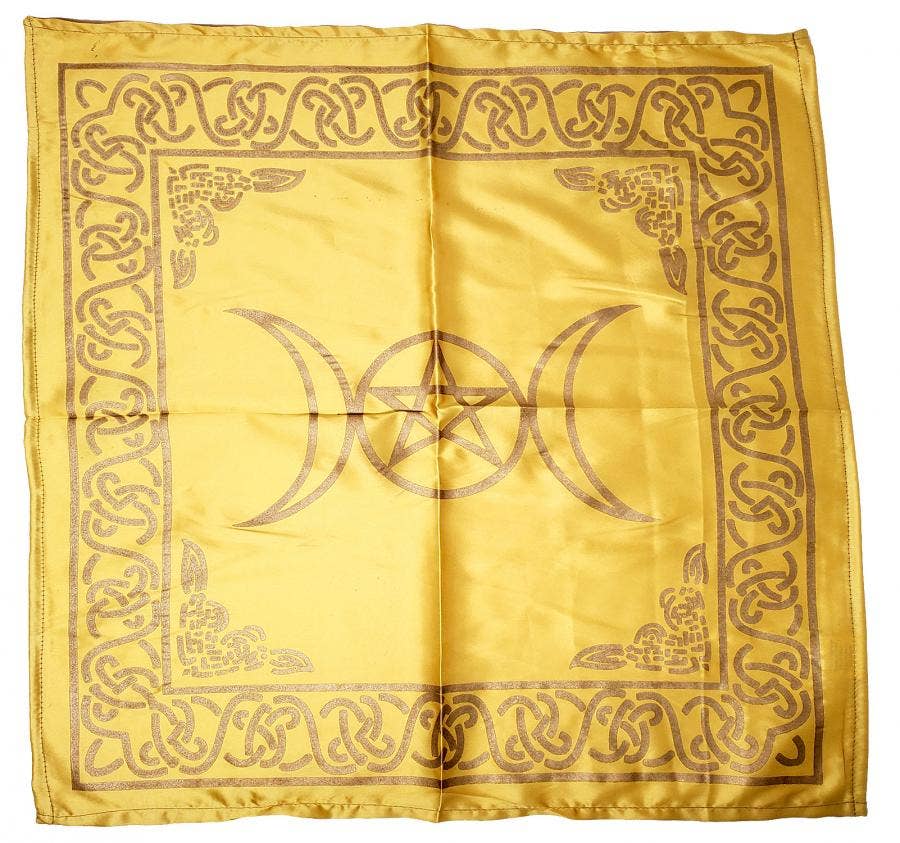 Triple Moon with Pentagram Altar Cloth Golden print on Beige