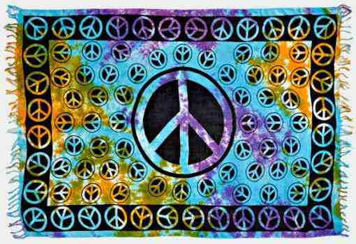 Peace Sign in Tie Dye Scarve/Altar Cloth - 42" x 68"