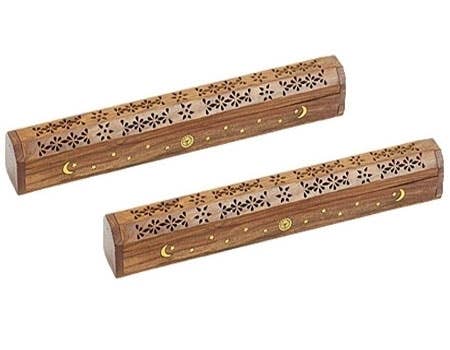 2 Pieces Carved Jumbo Wooden Incense Box Burner - 18"L