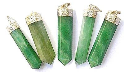 5 Pieces Green Aventurine Pencil Point Pendant Set - 1.5"L