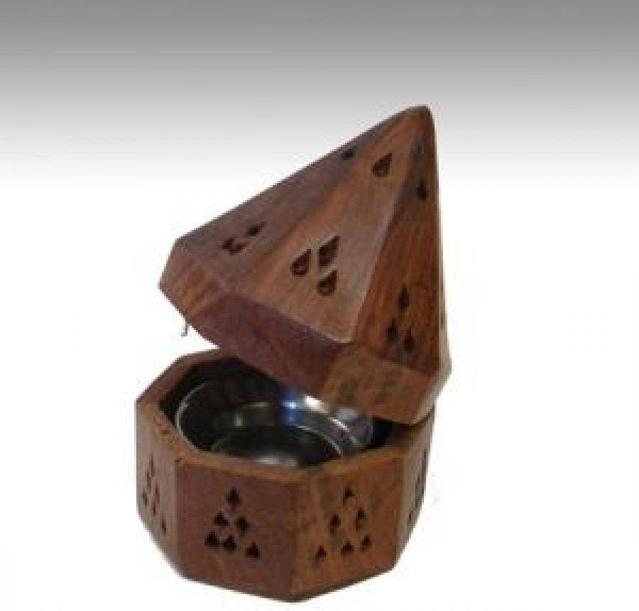 Wooden Temple Cone/Charcoal Burner 5.5"H