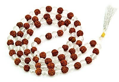 Crystal Quartz & Rudraksha Prayer Mala - 8mm