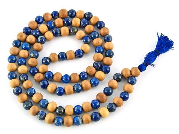 Lapis Lazuli & Natural Sandalwood Prayer Mala - 8mm