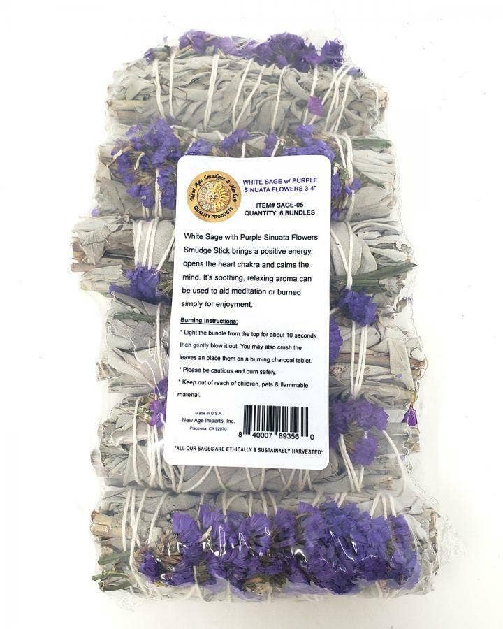 Sinuata Flowers with White Sage 4" Energy Cleansing Floral Sage