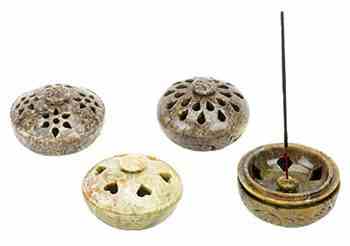 4 Pieces Soapstone Burner in Lid Assorted Designs - 3"D