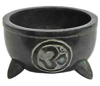 Om Symbol Soapstone Charcoal Burner - 4"D, 2.25"H