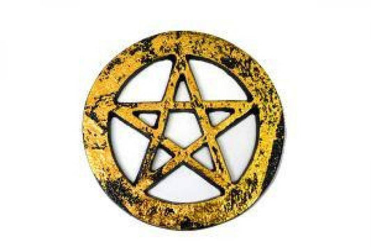 Black w/Gold Pentagram Metal Altar Tile 4" Diameter