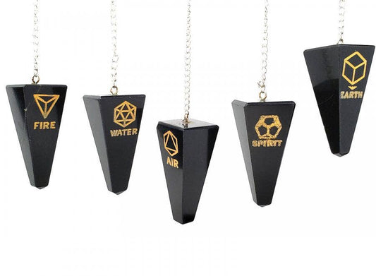 Five Element Engraved on Black Agate Pendulum ( 5 Pcs )