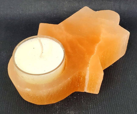 Hamsa Hand Orange Selenite Candle Holder/Cone Incense Burner