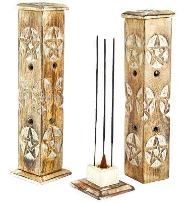 2 Pieces Pentacle Wooden Tower Sticks/Cone Burner - 12"H