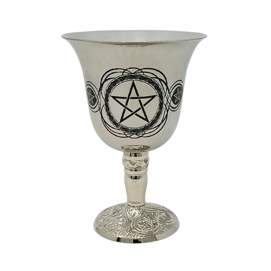 Stainless Steel Chalice with Pentagram Design 4.75"H 6 oz