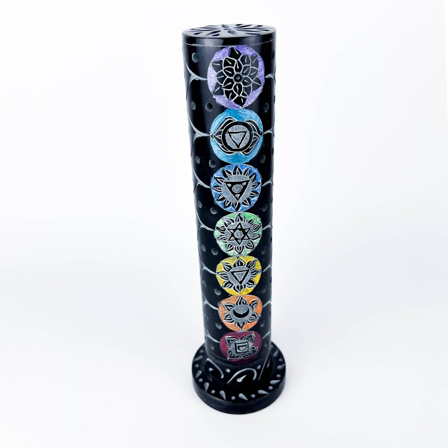 7 Chakra Carved Incense Tower - 10.5"H