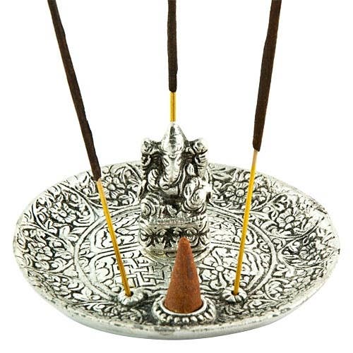 2 Pieces Lord Ganesh Carved Cone & Stick Burner - 4.5"D, 2.2