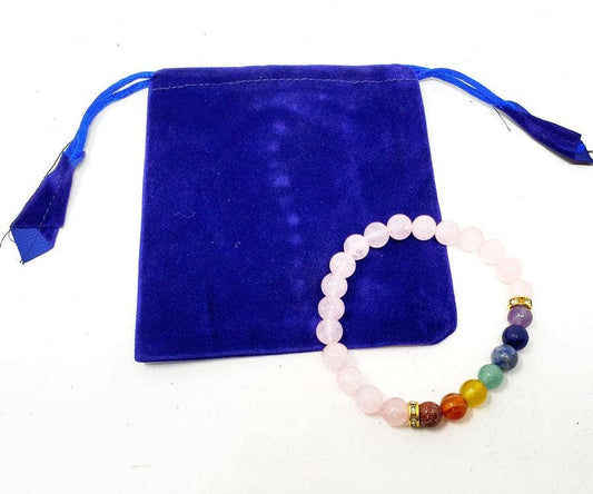 Rose Quartz Chakra Bracelet w/ Velvet Bag