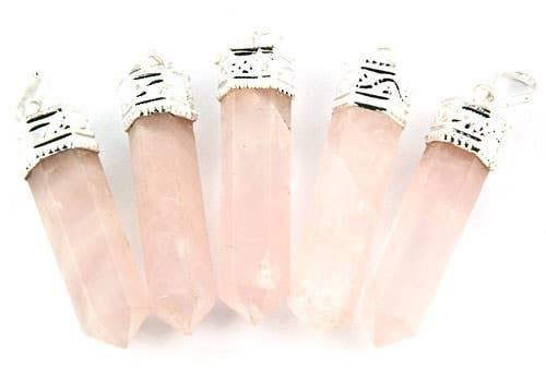 5 Pieces Rose Quartz Pencil Point Pendant Set - 1.5"L