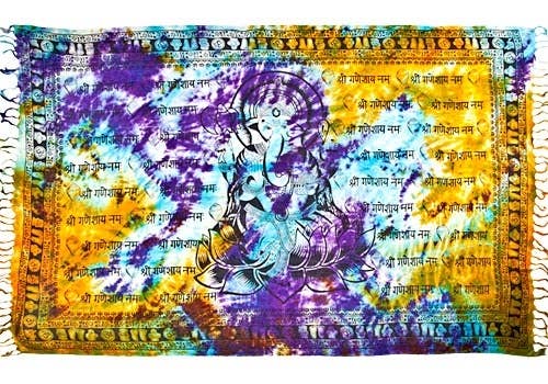 Lord Ganesh in Tie Dye Scarve / Altar Cloth - 42" x 68"