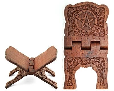 Pentacle Carved Wooden Book Holder - 13"L