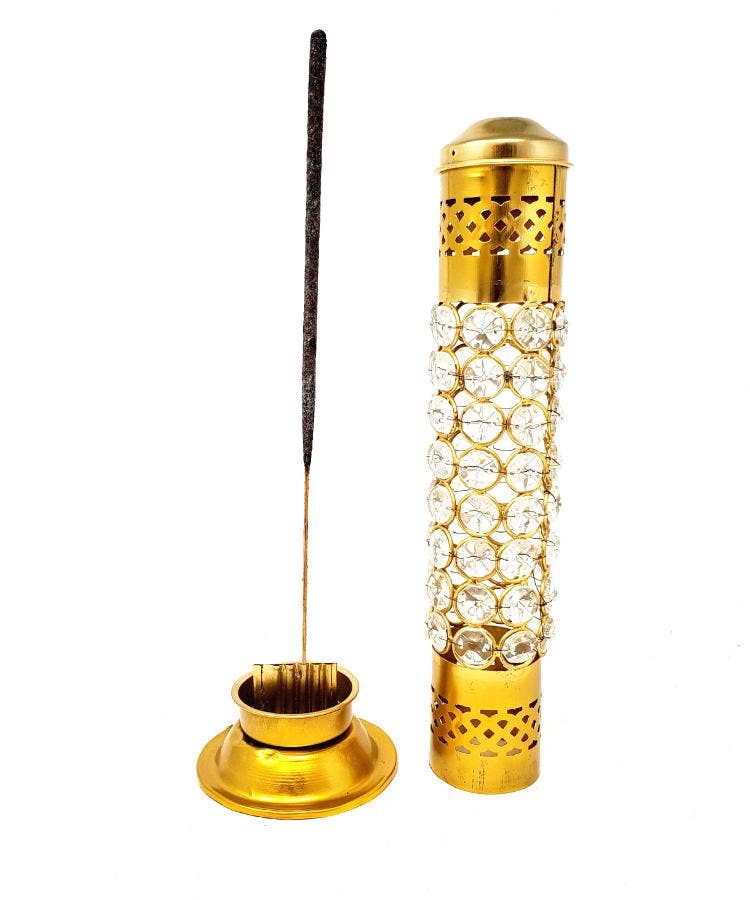 Carved Design Brass Incense Tower Burner 12" for Sticks and